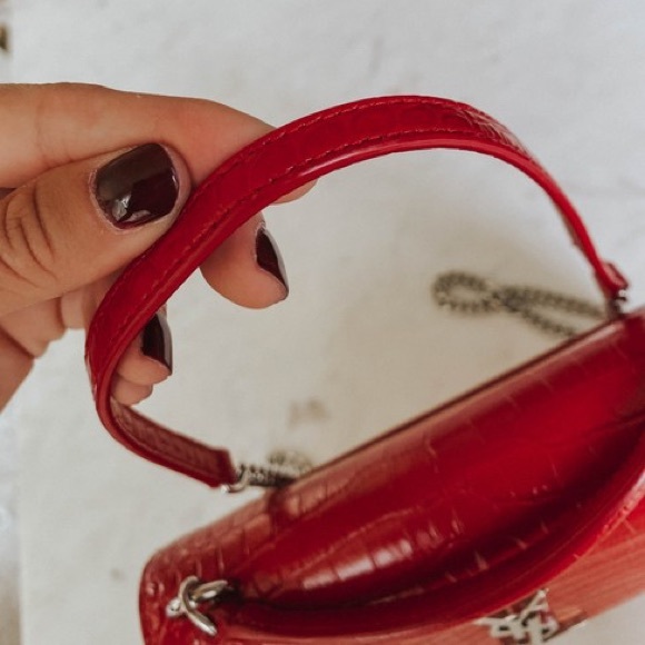 SOLD- Ysl Mini Sunset Croc Embossed Red Calfskin Leather - Picture 5 of 10